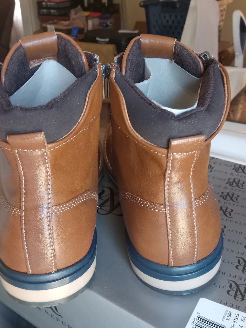 Rock & Republic Men's Tan Lace-Up Boots with Side Zipper